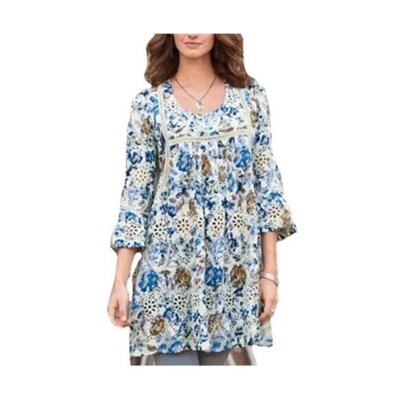 Sundance Tunic Top Womens S Floral Embroidered Pintuck Eyelet Cottage Country - Picture 1 of 12